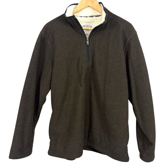 Orvis Sherpa Lined 1/4 Zip Long Sleeve Brown Pullover Sweater Sweatshirt sz L - Picture 1 of 16